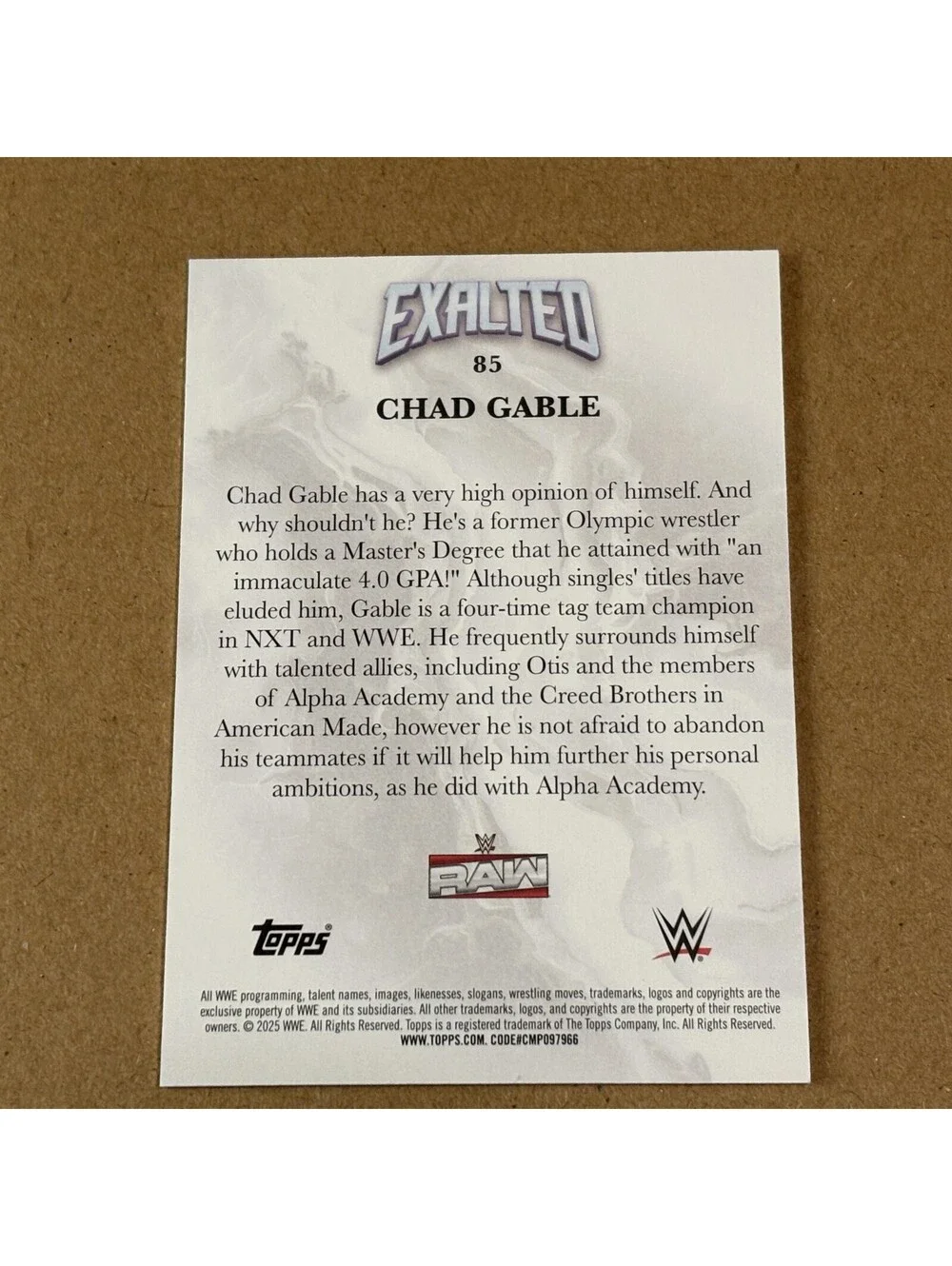 2025 Topps Exalted WWE Chad Gable #85 Aqua #/99